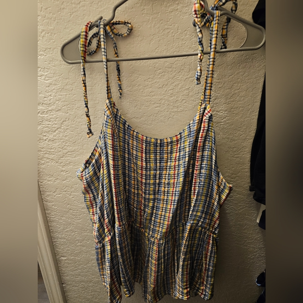 Old Navy plus size plaid, spaghetti strap blouse